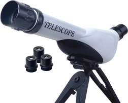 telescopio astronomico con treppiede e lenti intercambiabili