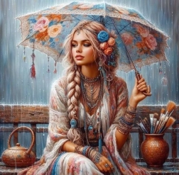 Pittura con diamanti – ragazza con ombrello 30 × 40 cm