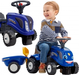 Trattorino cavalcabile NEW HOLLAND con rimorchio e accessori per bambini da 1 anno