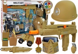 Set militare per bambini con elmetto, maschera, pistole e granata con suono