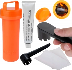 Kit di riparazione per SUP, kayak e barche gonfiabili con colla, toppe e chiave per valvola