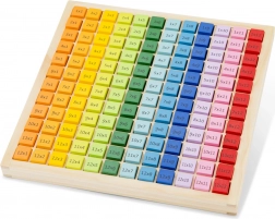 Tabella didattica in legno con tavola pitagorica