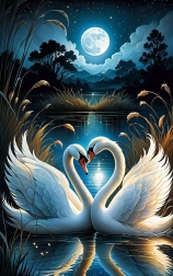 Pittura diamantata cigni al chiaro di luna 30 × 40 cm