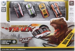 Pista di lancio con dinosauro e macchinine