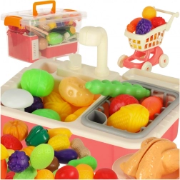 Cucina per bambini con lavello e set da taglio 54 pezzi