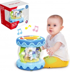 Woopie tamburo per bambini 3-in-1 con carillon e proiettore + rullo per imparare a gattonare