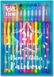 Set di 24 penne gel TOYS INN – neon, glitter e arcobaleno