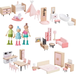 Set di mobili in legno per casetta con famiglia 5 in 1