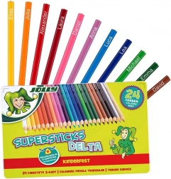 Pastelli triangolari DELTA, 24 colori, scatola metallica