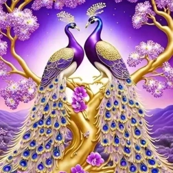 Pittura di diamanti Pavoni sul ramo 30x40 cm