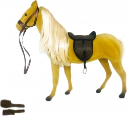 Cavallo di peluche chiaro 35 cm con sella e accessori