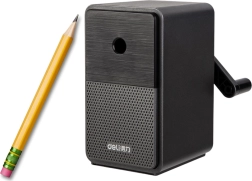 Temperamatite manuale con manovella con contenitore e regolazione della punta – nero