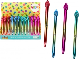 Penna a sfera con ananas, dorata, refill blu 0,7 mm