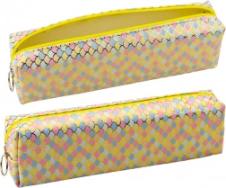 Astuccio scolastico con motivo di squame di pesce colorate giallo 21x6cm