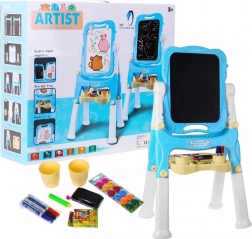 Grande lavagna bifacciale per bambini 3+ blu con superficie magnetica e a gesso