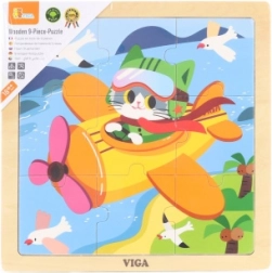 Puzzle in legno 9 pezzi – aeroplano con gattino VIGA