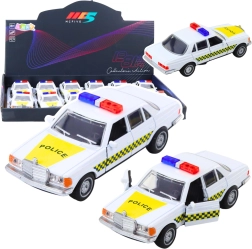 Auto della polizia in metallo 1:32 con meccanismo pull-back e portiere apribili, bianco