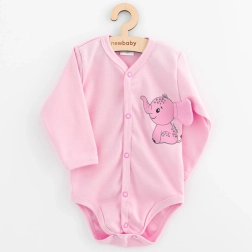 Body neonato a apertura totale con maniche lunghe New Baby Happy Elephant rosa 68 (4–6 mesi)