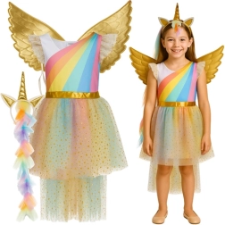 Costume da unicorno per bambini KRUZZEL, set in 3 pezzi (abito, ali, cerchietto)