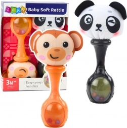 Set di sonagli sensoriali con morbida pallina – scimmietta e panda, 2 pezzi