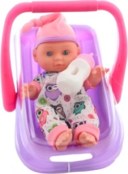 Bambola bebè nel seggiolino auto 22 cm con biberon