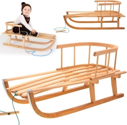 Slitta in legno con schienale e traino