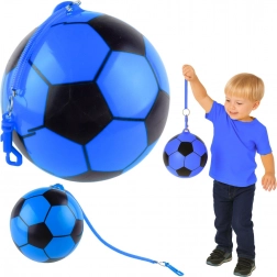Palla di gomma con motivo calcistico e manico elastico, blu 22 cm