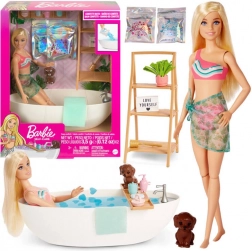 barbie relax – bagno con schiuma di confetti e vasca, bambola bionda e accessori