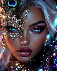 Pittura diamantata donna con maschera di pavone 30 × 40 cm