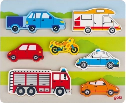 Puzzle a incastro in legno mezzi di trasporto Goki