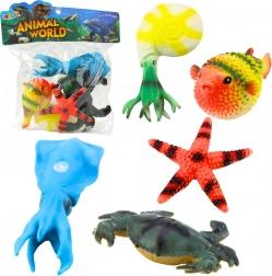 Set di figurine di animali marini – granchio, stella marina, seppia, ammonite, pesciolino istrice 5 pz