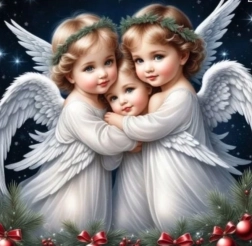 Pittura diamantata tre piccoli angioletti 30 × 40 cm