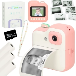 Fotocamera istantanea per bambini con stampante termica e scheda da 32 GB – Rosa