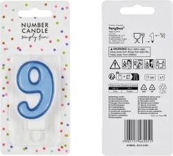Candela di compleanno blu a forma di numero 9, 7 cm