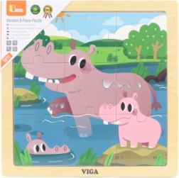 Puzzle in legno ippopotami Viga, 9 pezzi