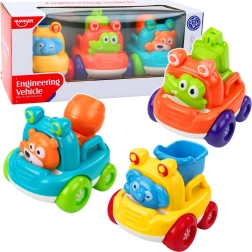 Set di camioncini da costruzione con animaletti per bambini piccoli, colorati, 3 pz