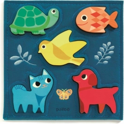 Puzzle in legno Djeco, Animali in blu