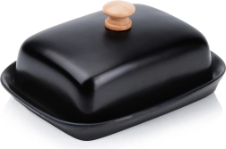 Burriera nera in ceramica con pomello in legno Vilde