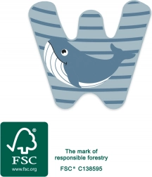 lettera di legno W con motivo di balena