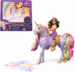 Sophia e Wildstar dall'Accademia degli Unicorni con luce magica