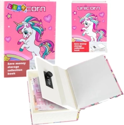 Nascondiglio a forma di libro Unicorno rosa con codice