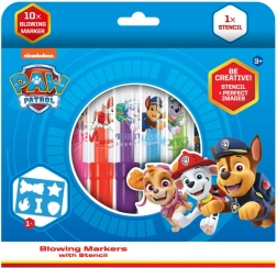 Pennarelli a soffio con stencil PAW PATROL, 10 pz, scatola 20 × 19 cm