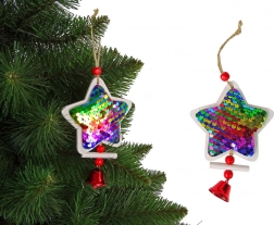 Stellina di Natale con paillettes e campanellino – decorazione per l’albero