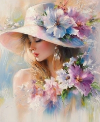 Pittura diamantata donna con fiori 30 × 40 cm