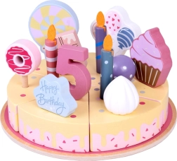 Torta di compleanno in legno da tagliare con decorazioni