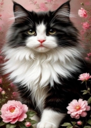 Pittura diamantata gatto bianco e nero 30 × 40 cm