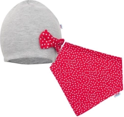 Cappellino da allattamento e sciarpina per il collo NEW BABY Missy, versione grigio‑rosso