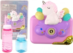Fotocamera con bolle di sapone e unicorno