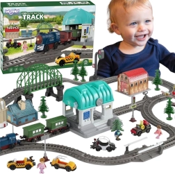 WOOPIE ferrovia elettrica XXL con stazione e cittadina, 108 pezzi