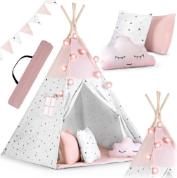 Teepee per bambini con ghirlanda e lucine NUKIDO – rosa
